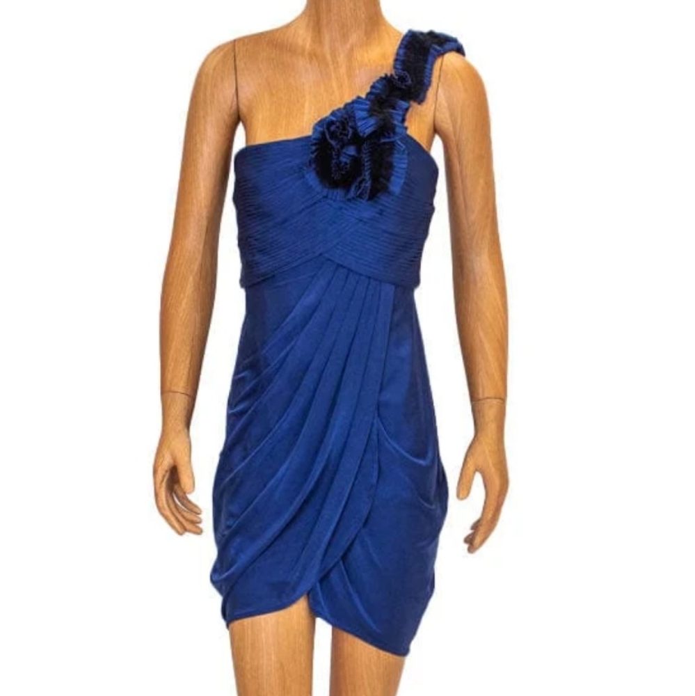 BCBG Elegant Blue One-Shoulder Cocktail Dress